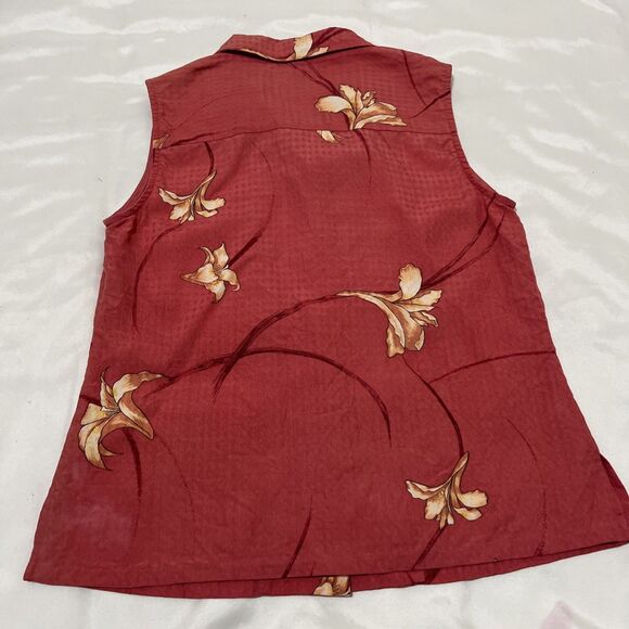 2 Tommy Bahama 100% SILK Sleeveless Hawaiian Shirt Floral Tropical Button S - Picture 7 of 16